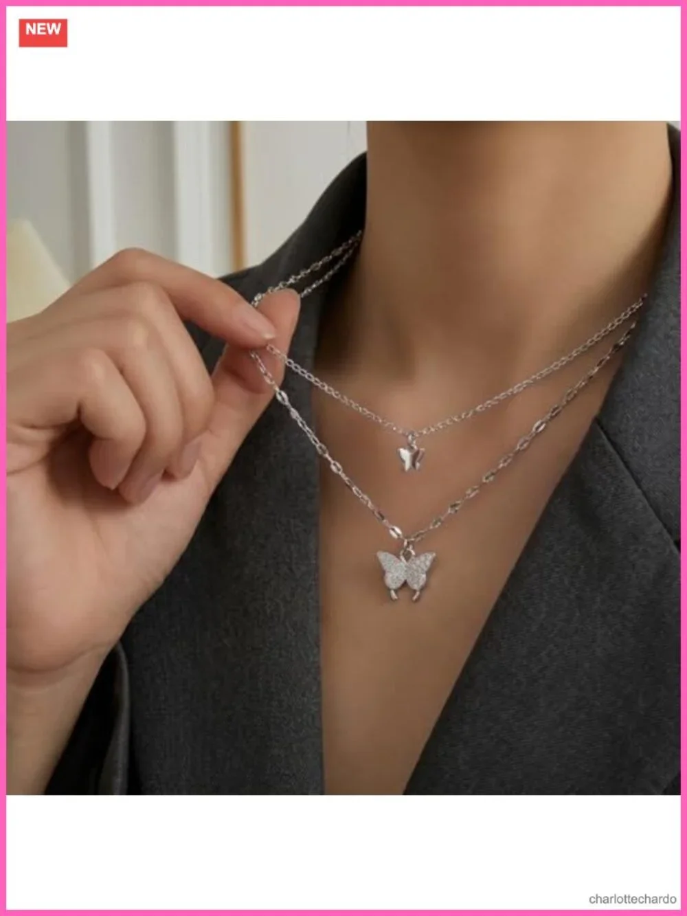 Layered Butterfly Necklace Titanium Steel Adjustable Women's Jewelry Gift